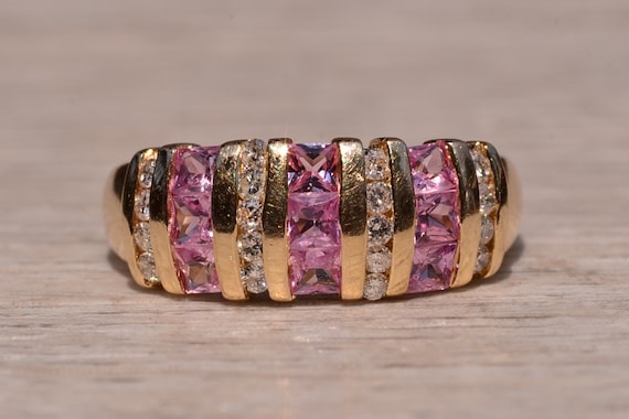 Pink Topaz and Diamond Set Ring - image 1
