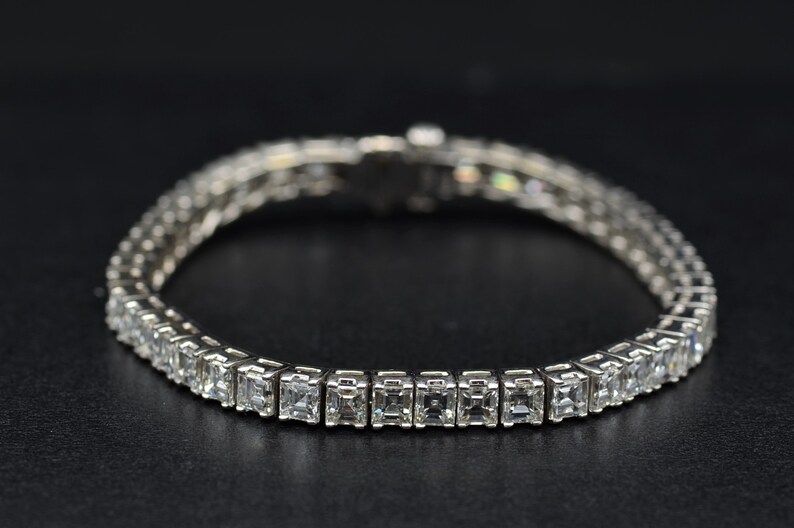 White gold Square Emerald Cut Diamond Bracelet set with 15.72 carats of Asscher Cut Diamonds image 4