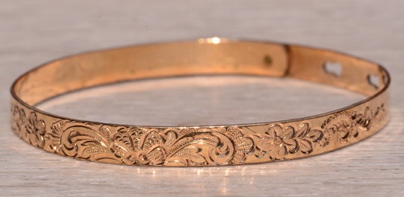 Ladies 14K Gold Filled Floral Engraved Adjustable… - image 6