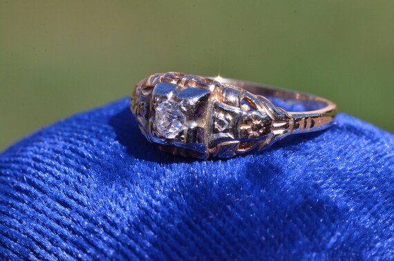 Antique Two Tone Engagement Ring - image 4