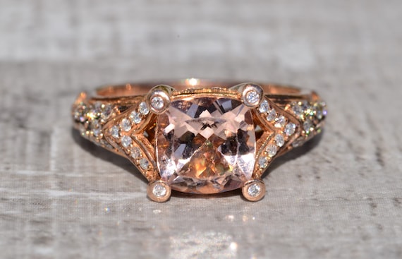 Levian Signed Morganite and Diamond Rose Gold Ring Etsy