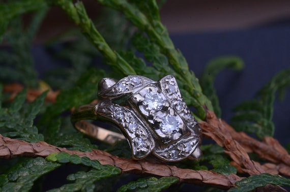 Two Tone Antique Two Stone Ring - image 7