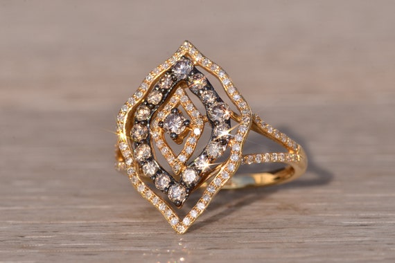 Colored Diamond Cocktail Ring in Yellow Gold - image 2