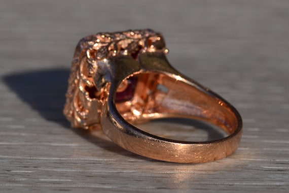 Ladies Antique Rose Gold and Garnet Cocktail Ring - image 3