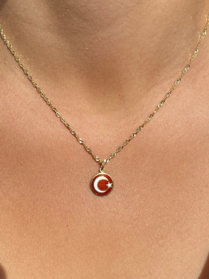 Ladies 14K Yellow Gold Turkish Flag Necklace Etsy
