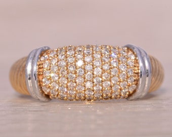 Pave Set Natural Diamond Ring in White and Yellow Gold