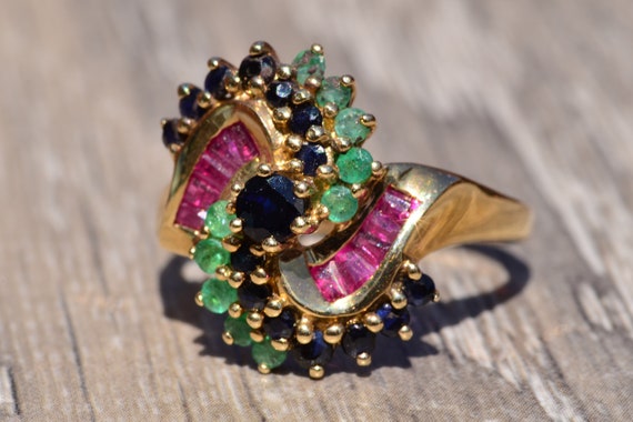 Sapphire Ruby and Emerald Fibonacci Spiral Ring - image 6