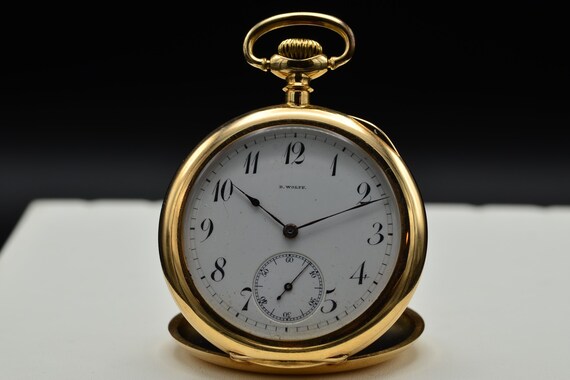 Antique Engraved B Wolff Gruen Pocket Watch in 14… - image 2