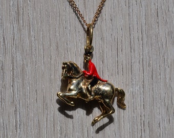 Ladies French 14K Yellow Gold Horse Pendant with Enamel