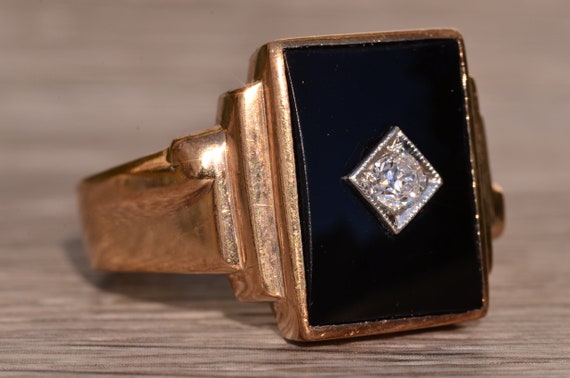 Art Deco Era Onyx and Diamond Gentleman's Ring. - image 5