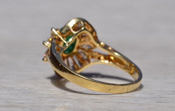 Natural Emerald and Diamond Cocktail Ring - image 3