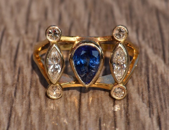 Vintage Mid-Century Modern Sapphire & Diamond Ring - image 1