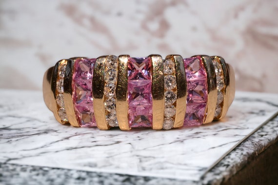 Pink Topaz and Diamond Set Ring - image 10