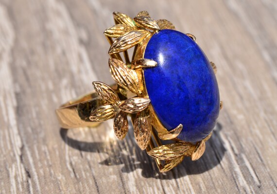 Lapis Lazuli in Mid-century Yellow Gold Statement Ring - Etsy