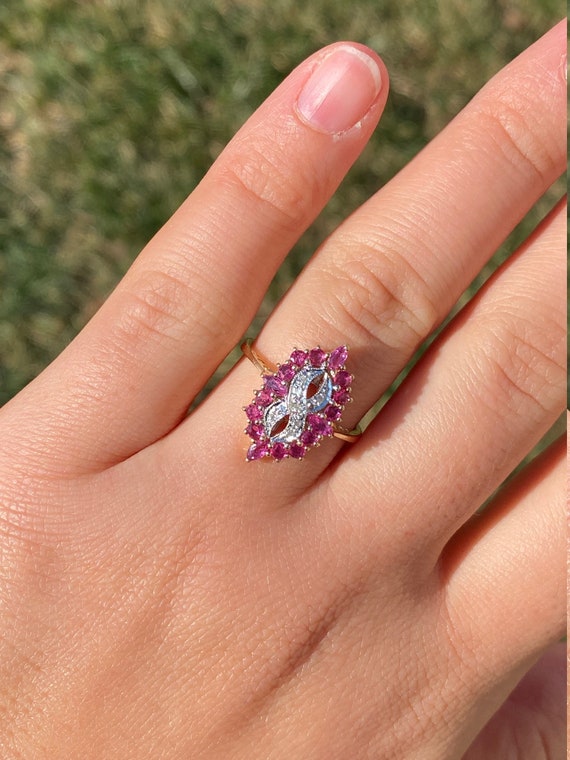 Ladies Yellow Gold Diamond and Ruby Ring - image 8