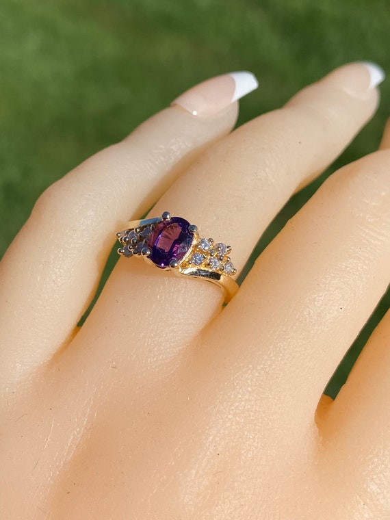Rich Amethyst and Diamond Ring in Yellow Gold - image 8