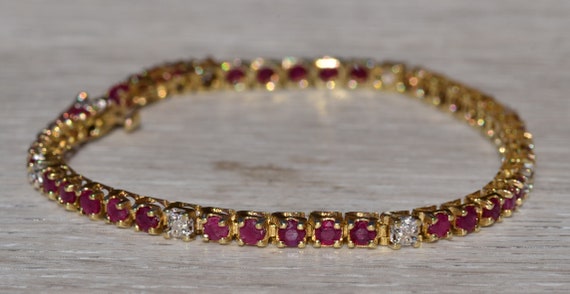 Ladies 14K Yellow Gold Ruby and Diamond Tennis Br… - image 2