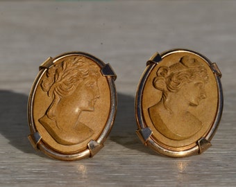 Large Vintage 12K Gold Filled Carved Cameo Cuff Links
