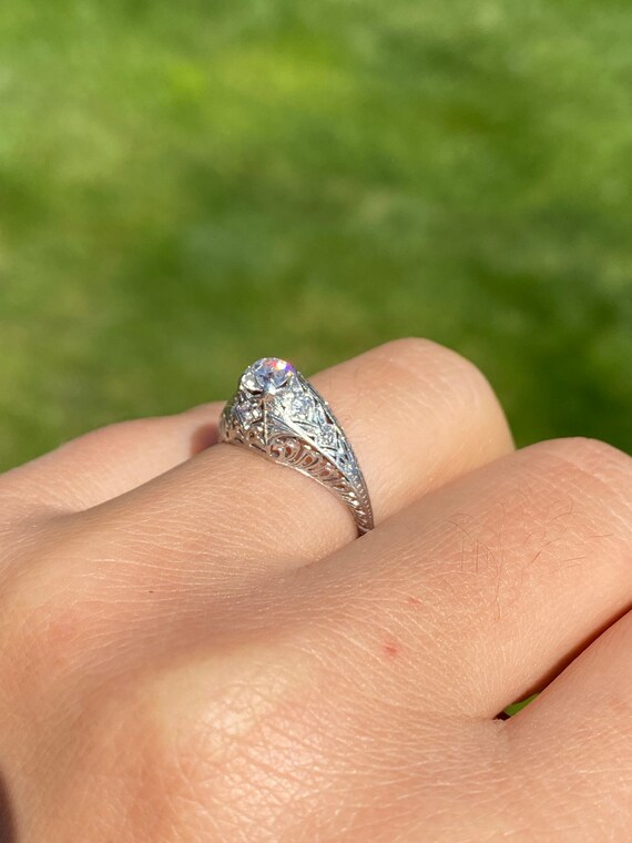 Antique Ladies Platinum Engagement Ring set with … - image 10