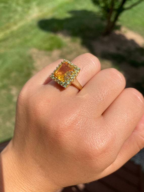 Elongated Radiant Cut Citrine and Diopside Ring - image 7