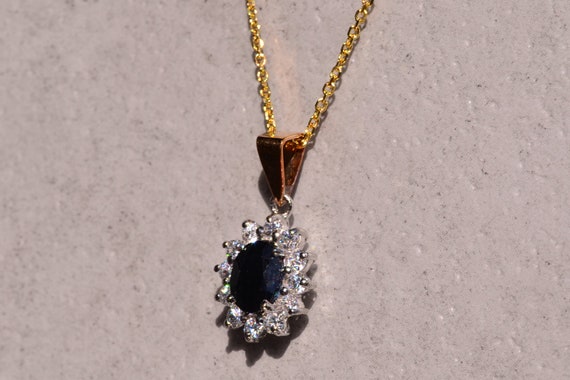 Vintage Sapphire and White Sapphire Halo Pendant - image 2