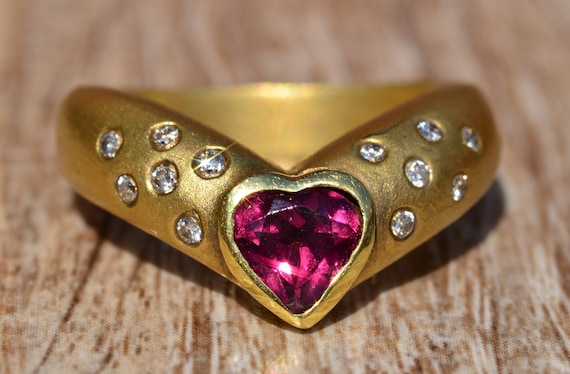 Signed Tourmaline and Diamond Ring - image 1