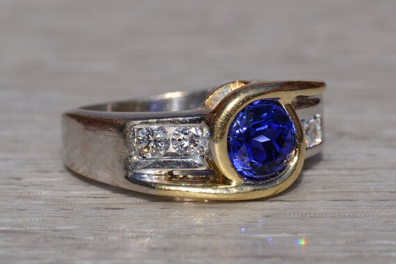 Ladies 14K Two Tone Ring set with Tanzanite and D… - image 5