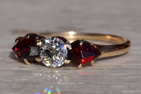 Antique Victorian Garnet and Diamond Three Stone … - image 2