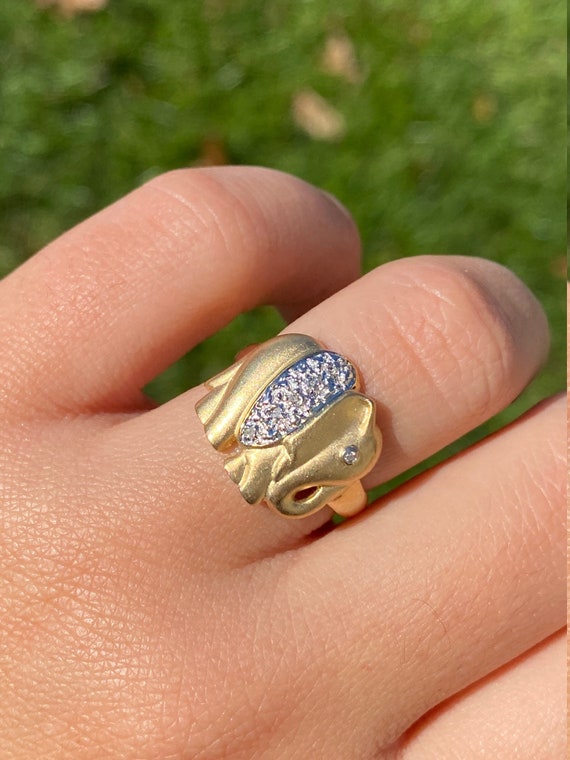 Signed 14K Gold and Diamond Elephant Ring - image 8