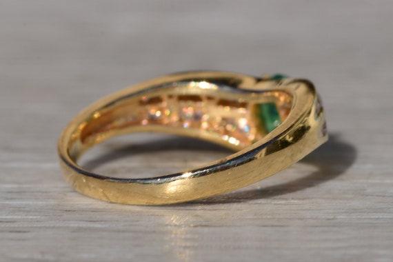 Ladies 14K Gold Emerald and Diamond Ring - image 4