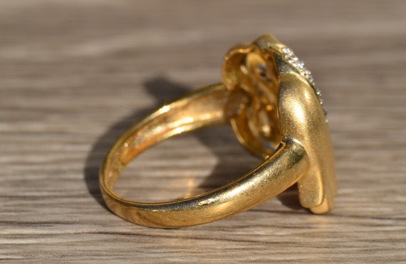Signed 14K Gold and Diamond Elephant Ring - image 4
