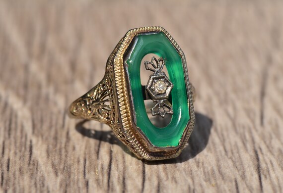 Antique Filigree Cocktail Ring set with Chalcedon… - image 6