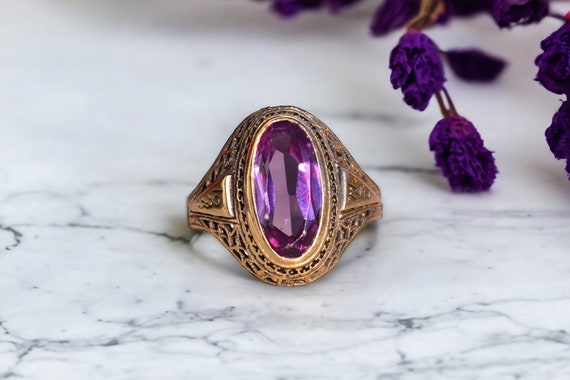 Elongated Oval Sapphire in Antique Filigree Ring - image 10