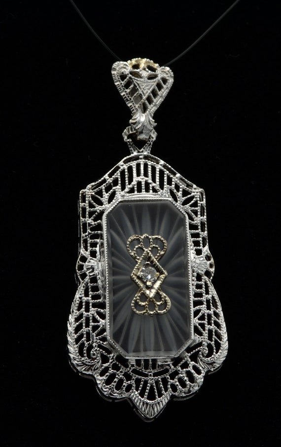 Antique Filigree Camphor Crystal Pendant with Diam