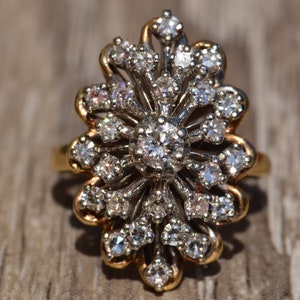 Vintage Modified Navette Ring with Diamonds