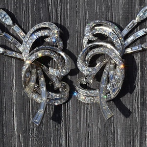 Hollywood Glam Era Platinum & Diamond Spray Statement Earrings image 1