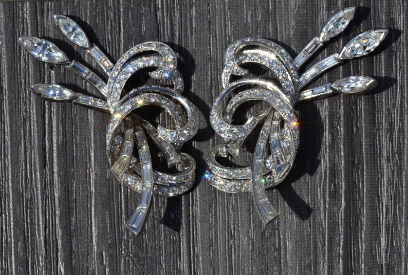 Hollywood Glam Era Platinum & Diamond Spray Statement Earrings image 1