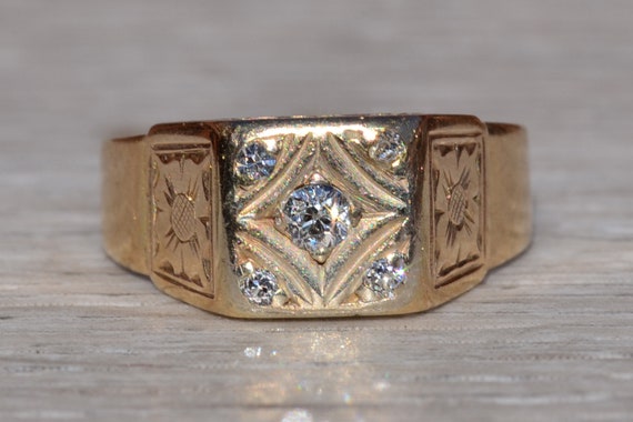 Antique 14K Yellow Gold Ring set with Diamonds - image 6
