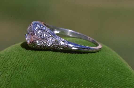 Antique Platinum Filigree Engagement Ring - image 3