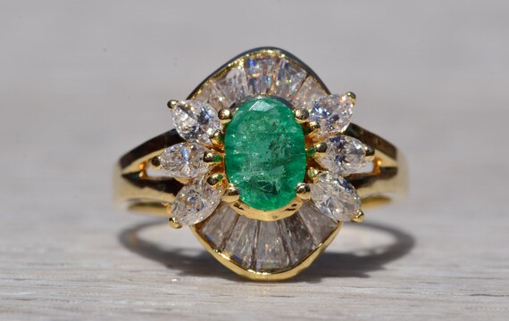 Natural Emerald and Diamond Cocktail Ring - image 6