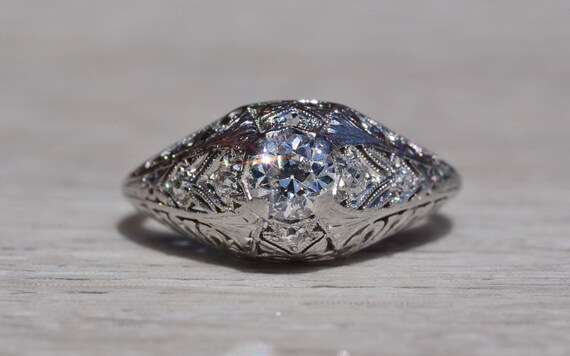 Antique Ladies Platinum Engagement Ring set with … - image 6