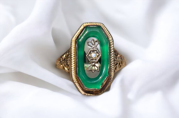 Antique Filigree Cocktail Ring set with Chalcedon… - image 10