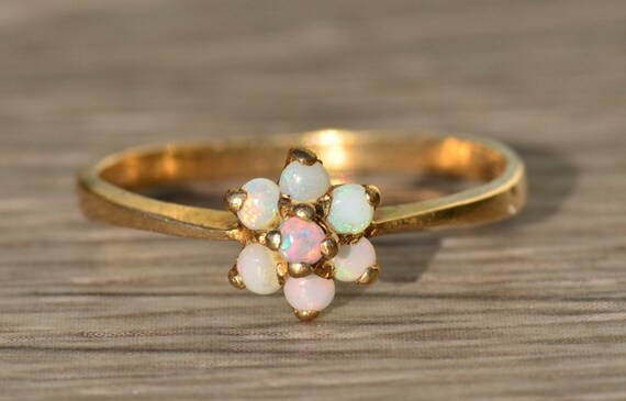 Ladies Vintage Petite Australian Opal Ring in Yellow Gold Etsy