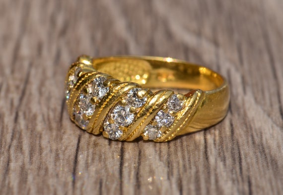 Vintage Yellow Gold Diamond Band - image 2