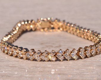 Triple Row Natural Diamond Bracelet in Yellow Gold