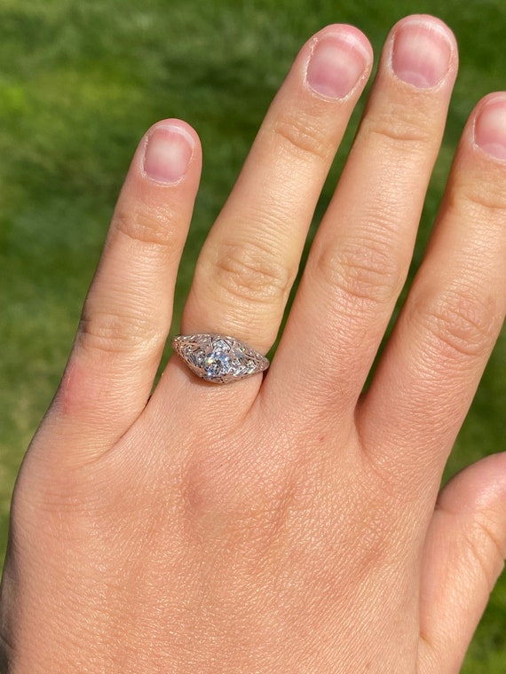 Antique Ladies Platinum Engagement Ring set with … - image 7