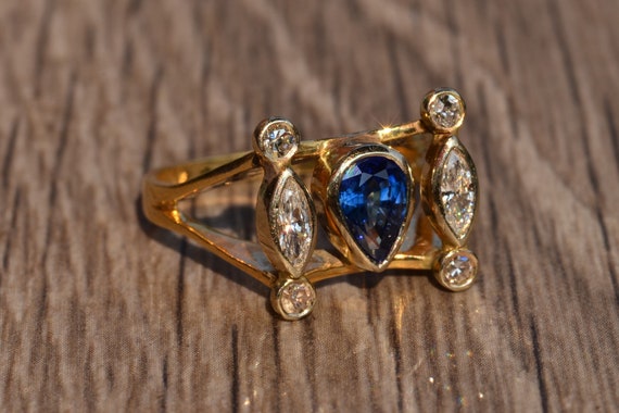 Vintage Mid-Century Modern Sapphire & Diamond Ring - image 4