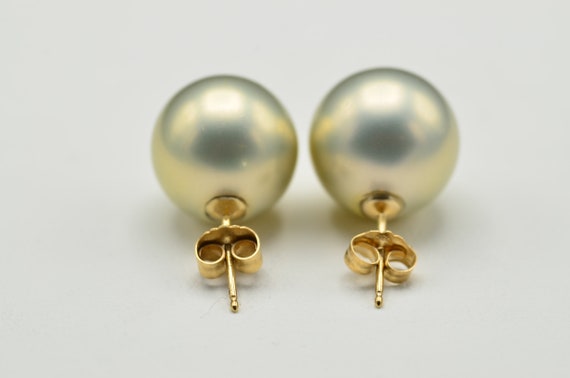 12.2mm Faux Pearl Stud Earrings in 14K Gold - image 3