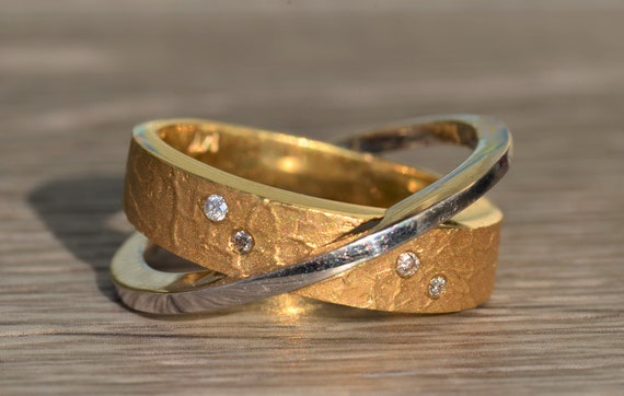 Men's Two Tone 14K Helix Ring set with Diamonds - image 5