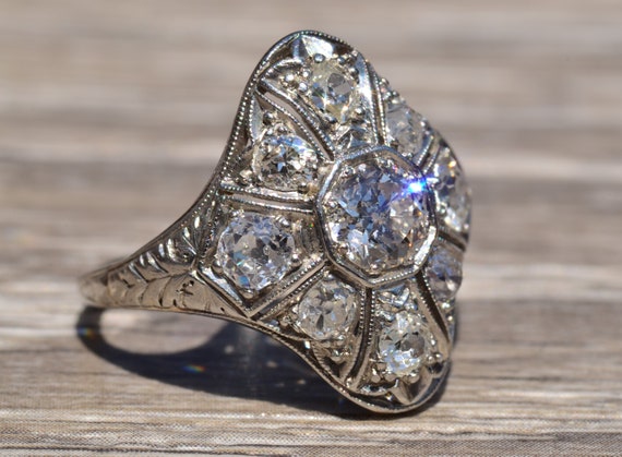 Antique Filigree Edwardian Transition Diamond Hal… - image 2